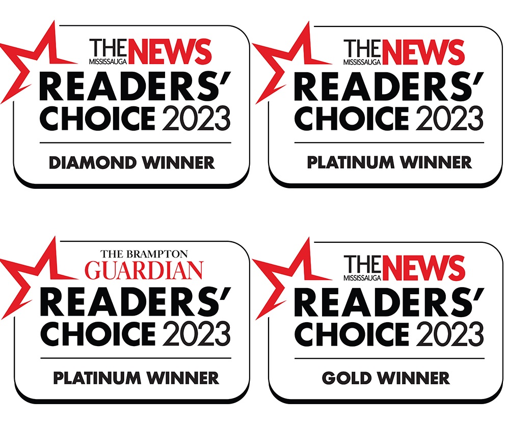 Readers' Choice 2023 winner logos from The Brampton Guardian and The Mississauga News
